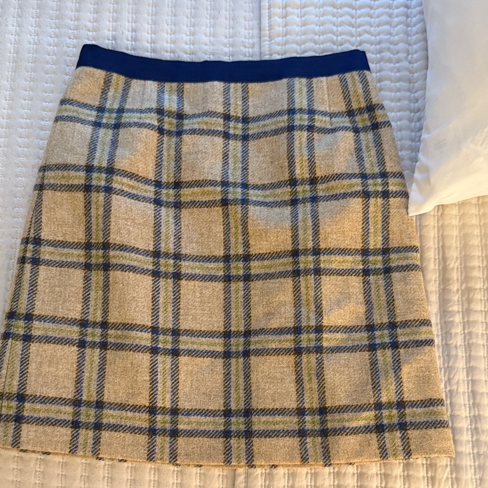 Boden Plaid A-Line Skirt - Blue and Tan
